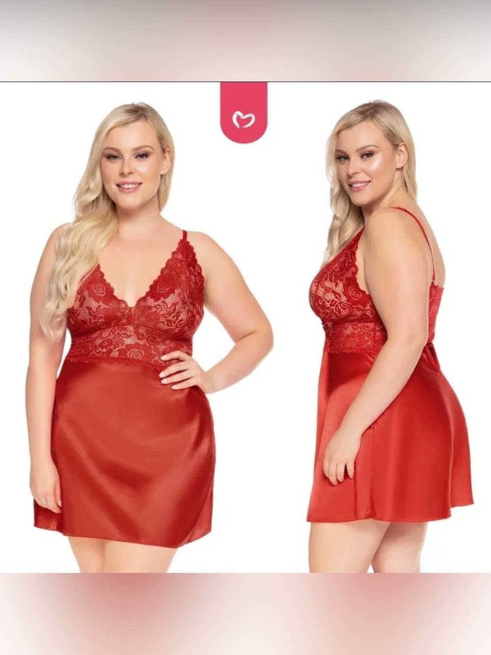 Pure Romance Red Ruby Satin & Lace
Chemise & Panty 2 Piece Set